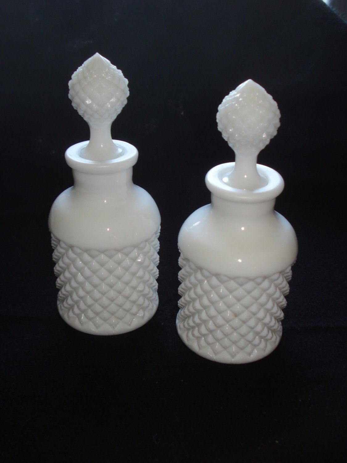 1950 Perfume Bottles Westmoreland Glass, English Hobnail Pattern, pr, Milk Glass