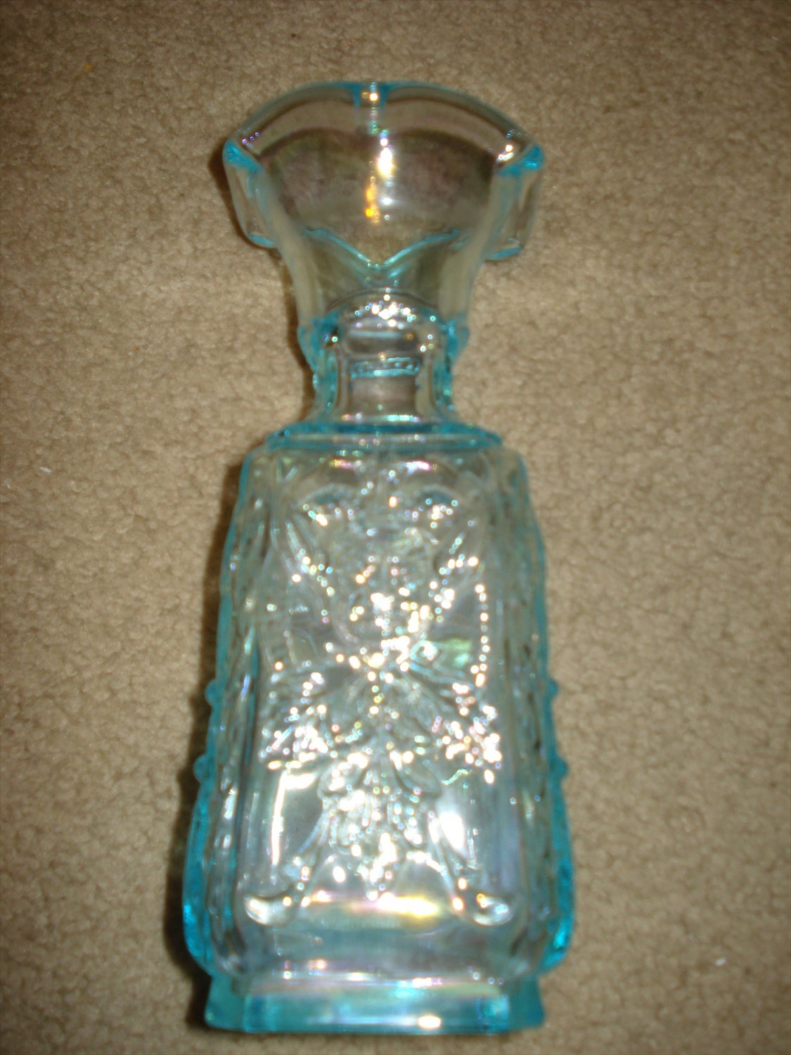Imperial Ice Blue Carnival Glass Face Vase, 8.5" High, made in the USA