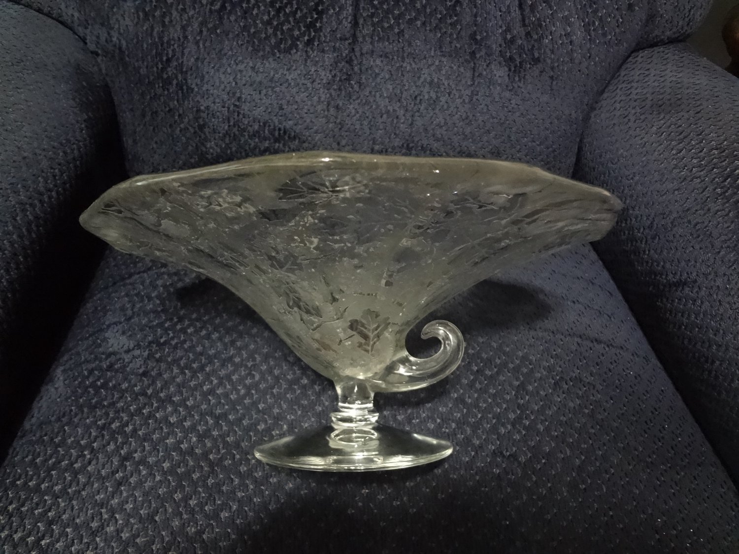 Fostoria Oak Leaf Brocade Etching, #290; Mold 2398 Large Footed Compote, 12" dia