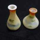 1 short 1 tall Antique Westmoreland Specialty Milk Glass Palm Tree Vases hand painted rare