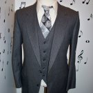 Mens VINTAGE 3pc THREE PIECE luxury MOD gangster WOOL pinstripe SLIMFIT gray suit 44R 44 R