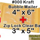 25 pc ea Combo - 3x5 Ziplock Bags, 2 mil + #000 Kraft Bubble