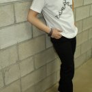 Men Women Unisex White t-shirt - 8 skulls on Korean alphabet / FREESHIP / Steam Cool Punk : Large