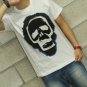 Men Women Unisex White t-shirt - FREESHIP/ Skull from INK running : Medium