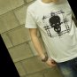 SUPER SOFT Men White t-shirt - FREESHIP/ Black skull in Dotting square : Medium