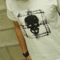 SUPER SOFT Men White t-shirt - FREESHIP/ Black skull in Dotting square : Medium