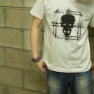 SUPER SOFT Men White t-shirt - FREESHIP/ Black skull in Dotting square : Large