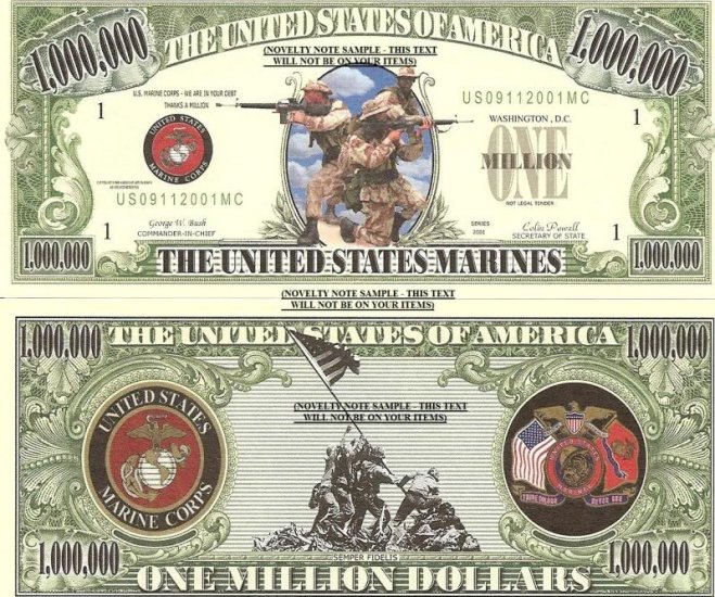 UNITED STATES MARINE CORPS SEMPER FIDELIS DOLLAR BILL x 2