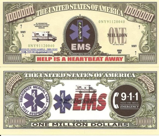 EMERGENCY MEDICAL SERVICES EMS MILLION DOLLAR BILLS x 2