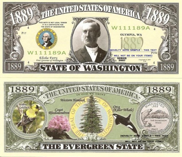 s bill e b payment s BILLS EVERGREEN STATE 4 1889 x DOLLAR THE WA WASHINGTON