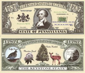 PENNSYLVANIA THE KEYSTONE STATE 1787 DOLLAR BILLS x 2 PA