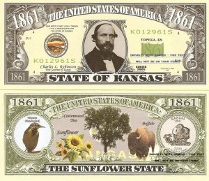KANSAS THE SUNFLOWER STATE 1861 DOLLAR BILLS x 2 KS