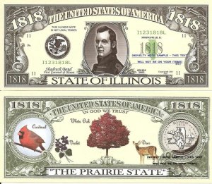 ILLINOIS THE PRAIRIE STATE 1818 DOLLAR BILLS x 2 IL