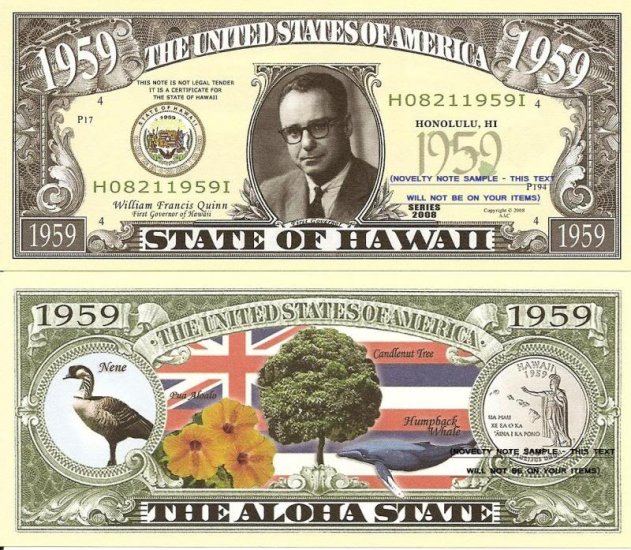FOUR HAWAII 1959 Dollar Bills. 