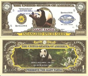 GIANT PANDA ENDANGERED SPECIES MILLION DOLLAR BILLS x 2