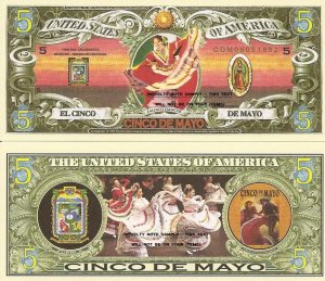 Cinco De Mayo Jalisco Dancer 5 Dollar Bills X 2 5th May Battle of Puebla Mexico