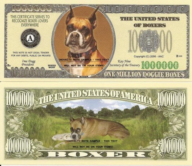 BOXER DOG ONE MILLION DOLLAR BILLS x 4 NEW GIFT