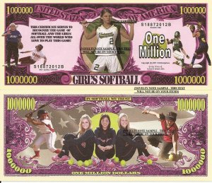 GIRLS SOFTBALL MILLION DOLLAR BILLS x 2 BASEBALL