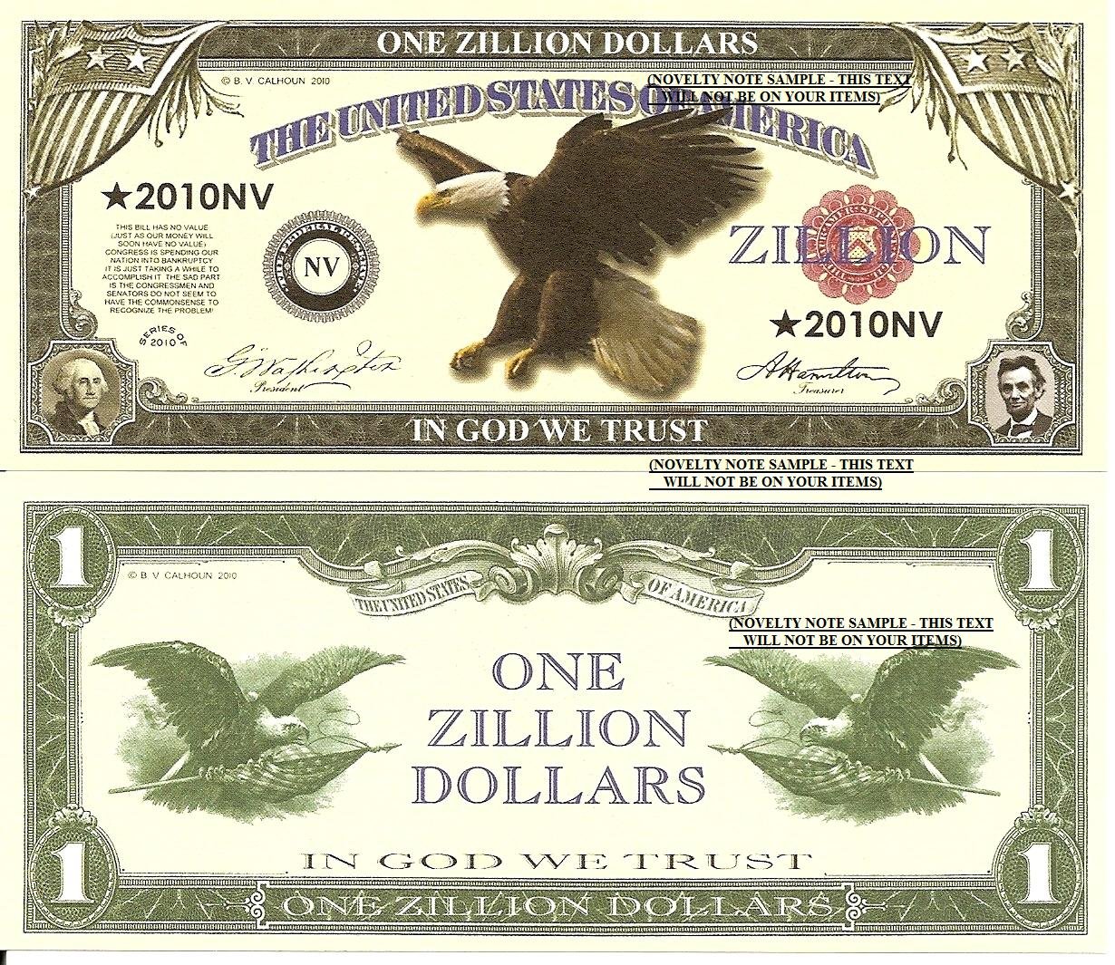 Million Billion Trillion Zillion American Dollar Bills Set Of 8