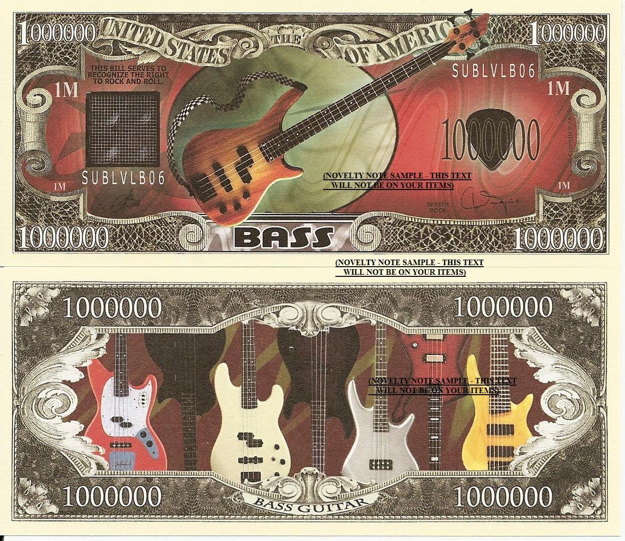 Bass Classic Guitar Drums Keyboard Musical Instruments Dollar Bills Set of 8