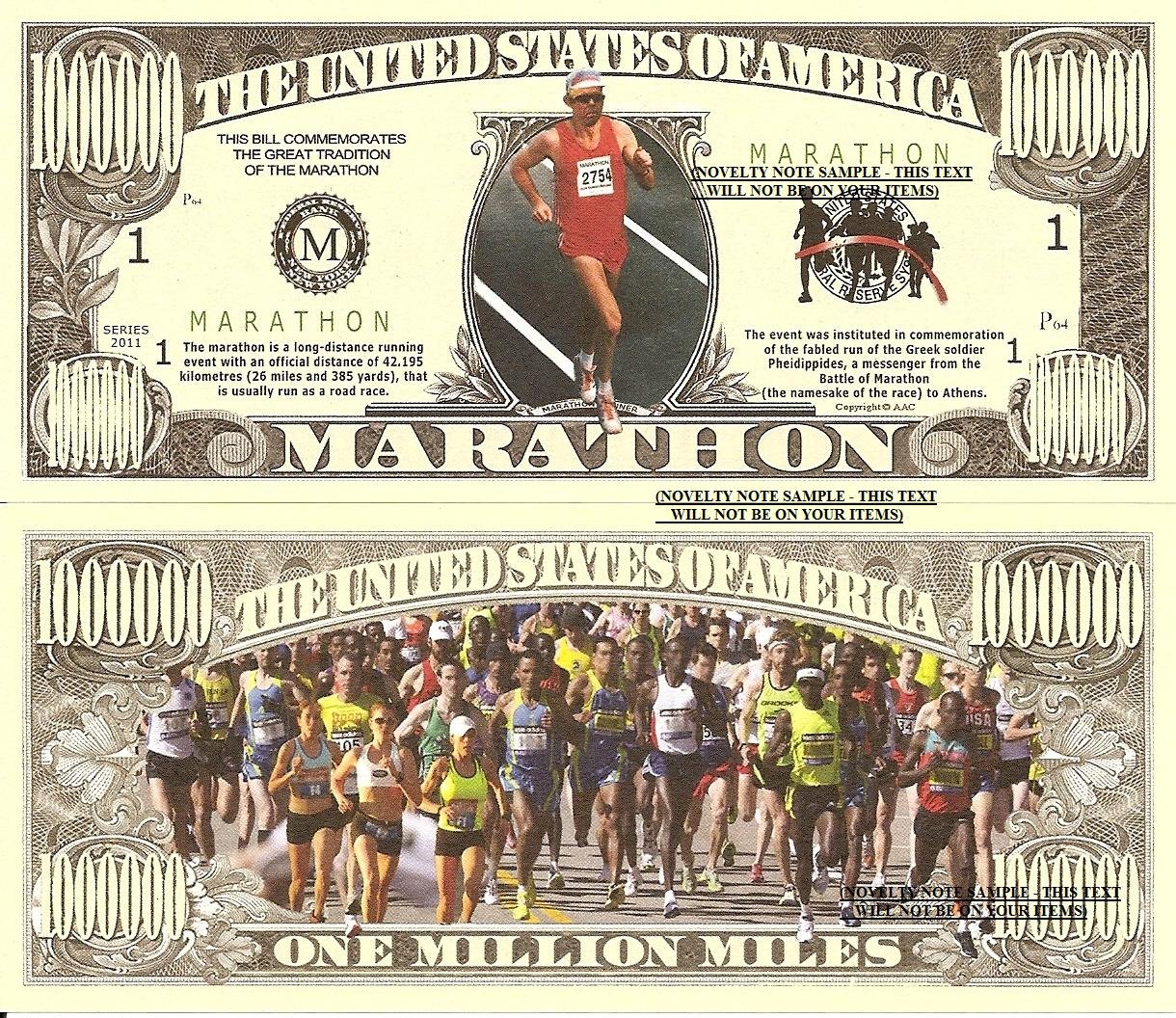 Marathon Runner Million Dollar Bills x 2 Long Distance Running Event Road Race