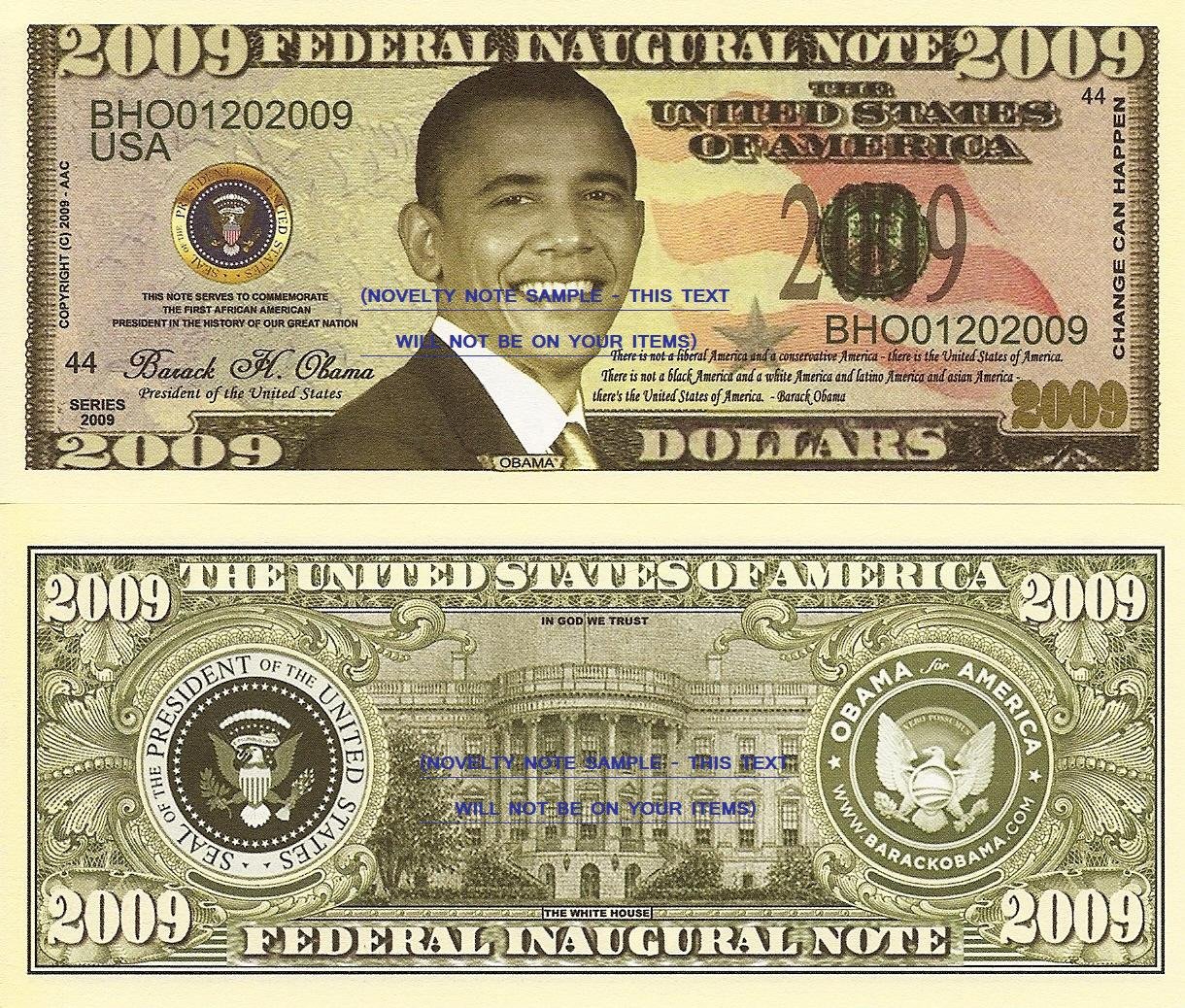 Barack H Obama President Inaugural 2009 Dollar Bills x 2 United States America