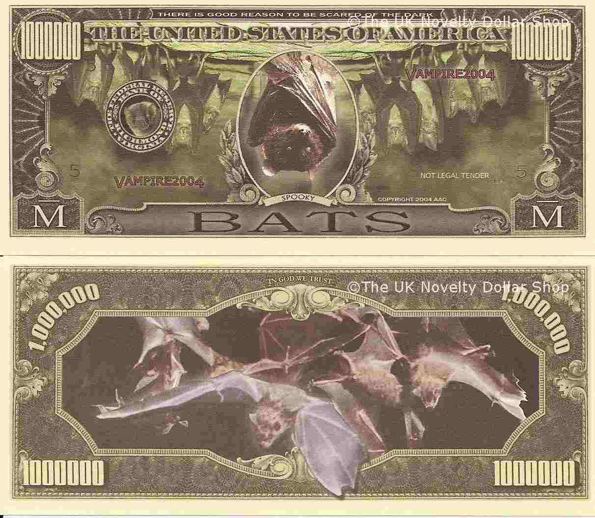 Bats One Million Spooky Vampire Bat Dollar Bills x 2 Halloween