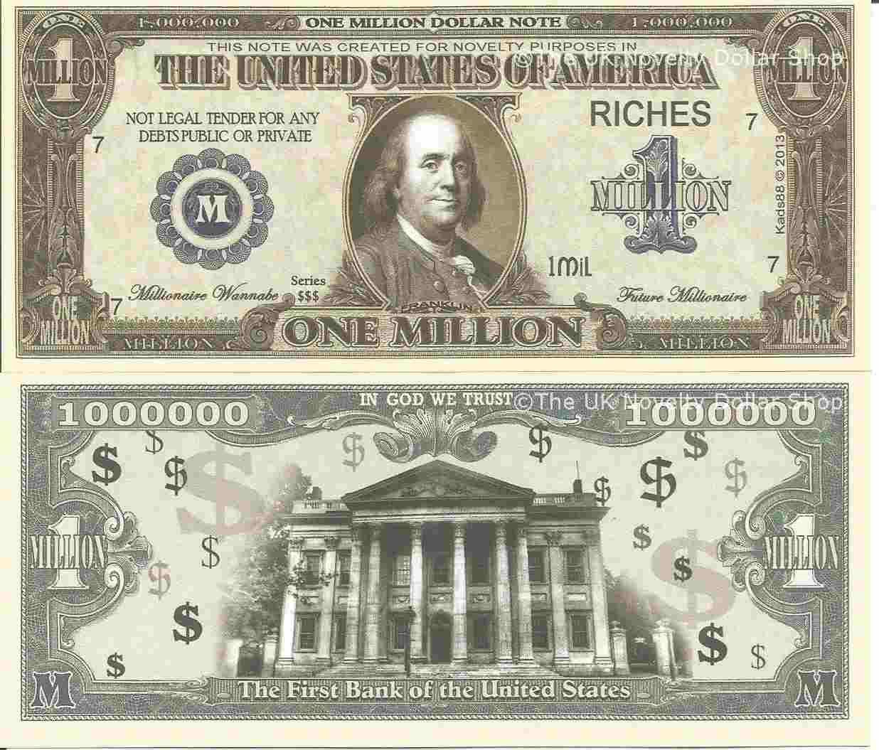 Benjamin Franklin First Bank Of The United States Million Dollar Bills x 2 Note