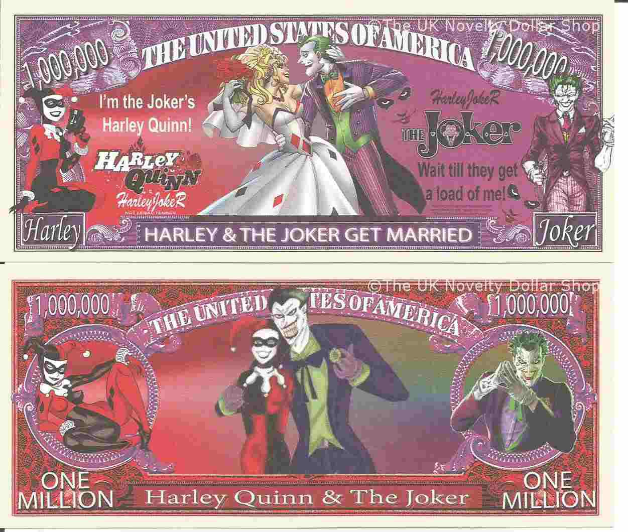Harley Quinn and The Joker Get Married Million Dollar Bills x 2 Batman Gotham