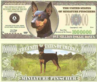 Miniature Pinscher Dog Min Pin Million Dollar Bills x 2 Gift