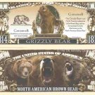 Grizzly North American Brown Bear Dollar Bills x 2 Ursus Arctos Horribilis