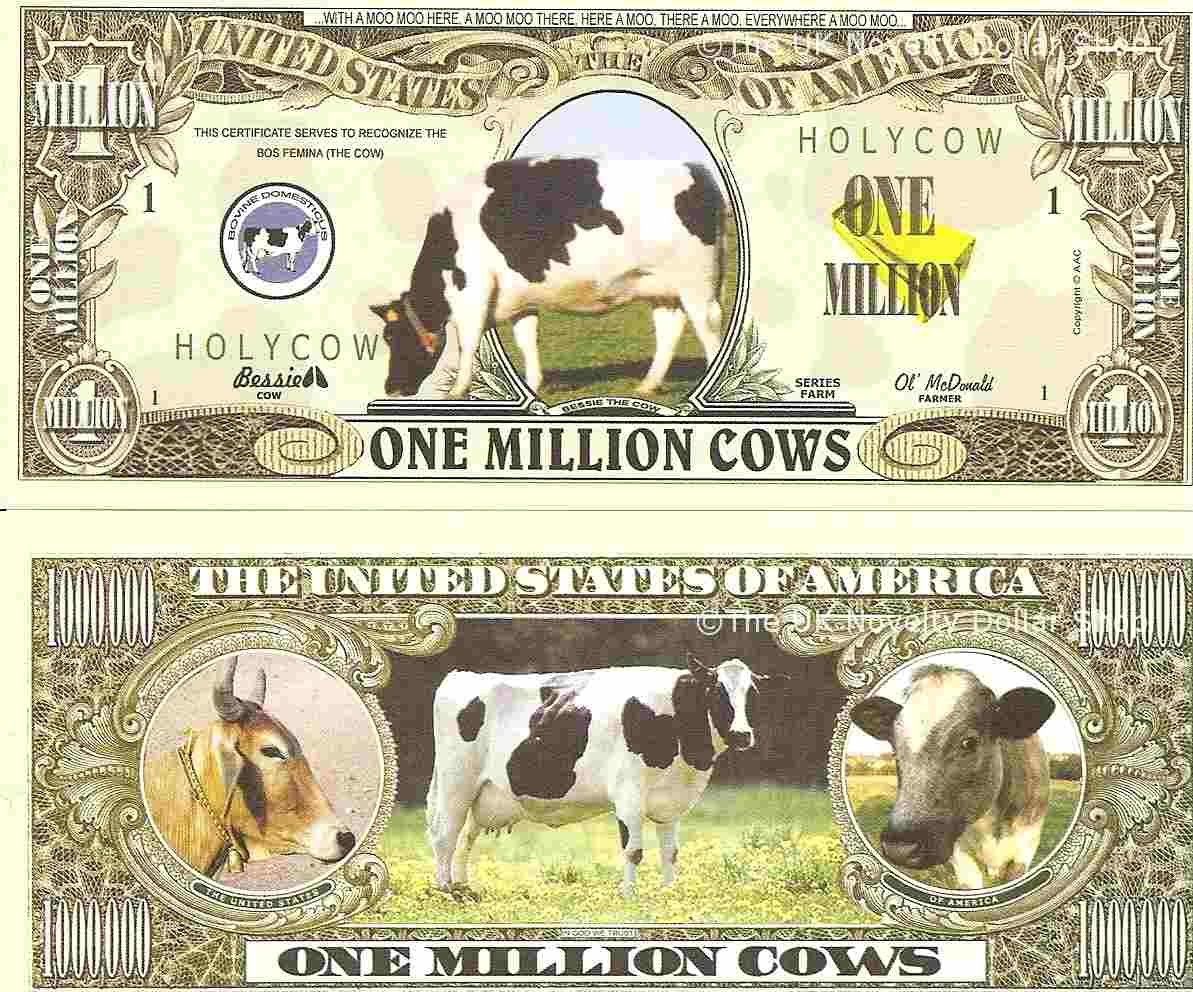 Cows Bos Femina Bovine Domesticus Dollar Bills x 2 New