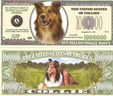 Collie Dog Lovers One Million Dollar Bills x 2 New Gift
