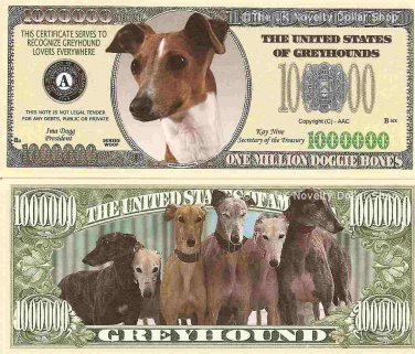 Greyhound Dog One Million Dollar Bills x 2 New Gift