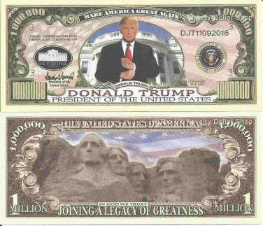 Donald Trump President Of The United States Million Dollar Bills x 2 Legacy