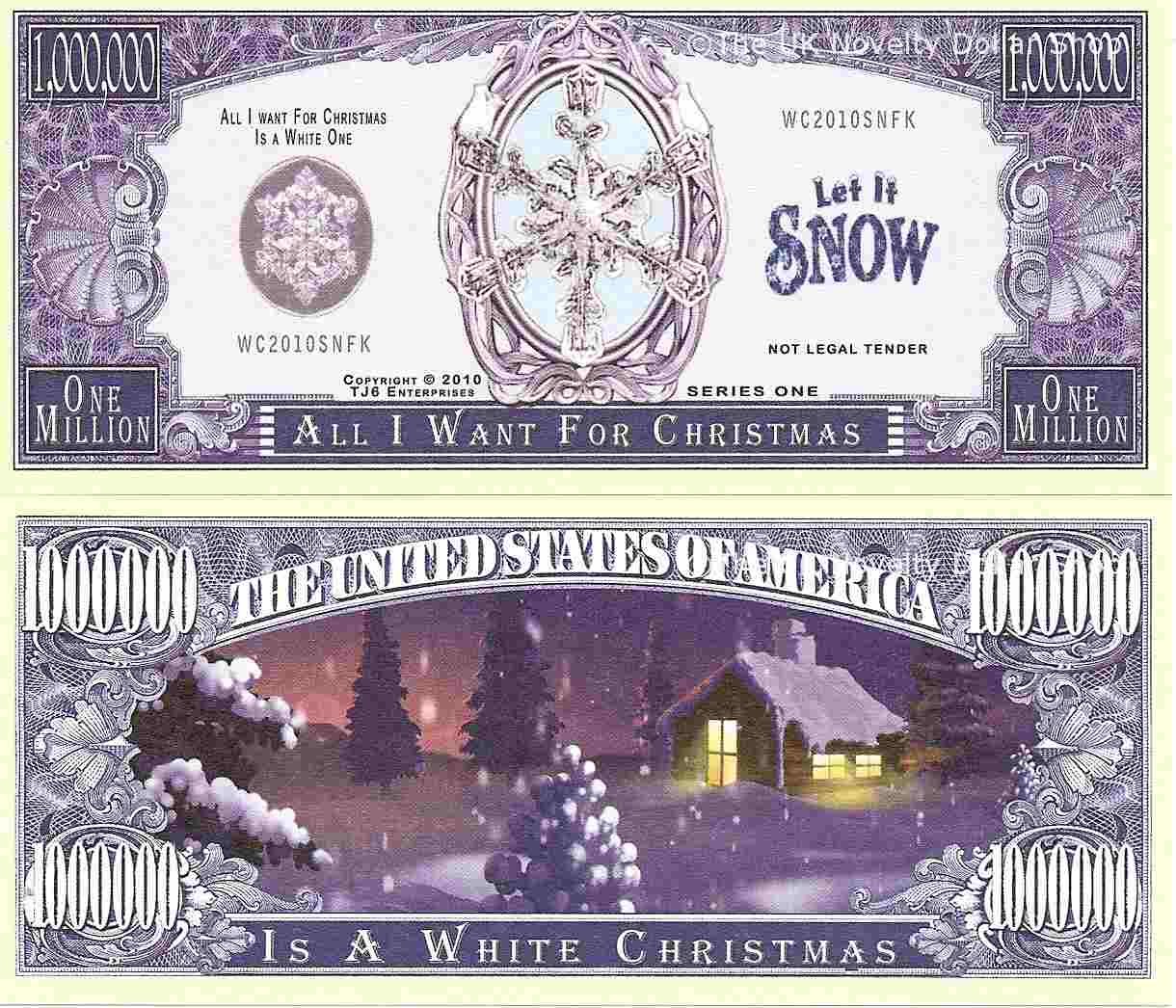 White Christmas Snow Flake Million Dollar Bills x 2 All I Want for Christmas
