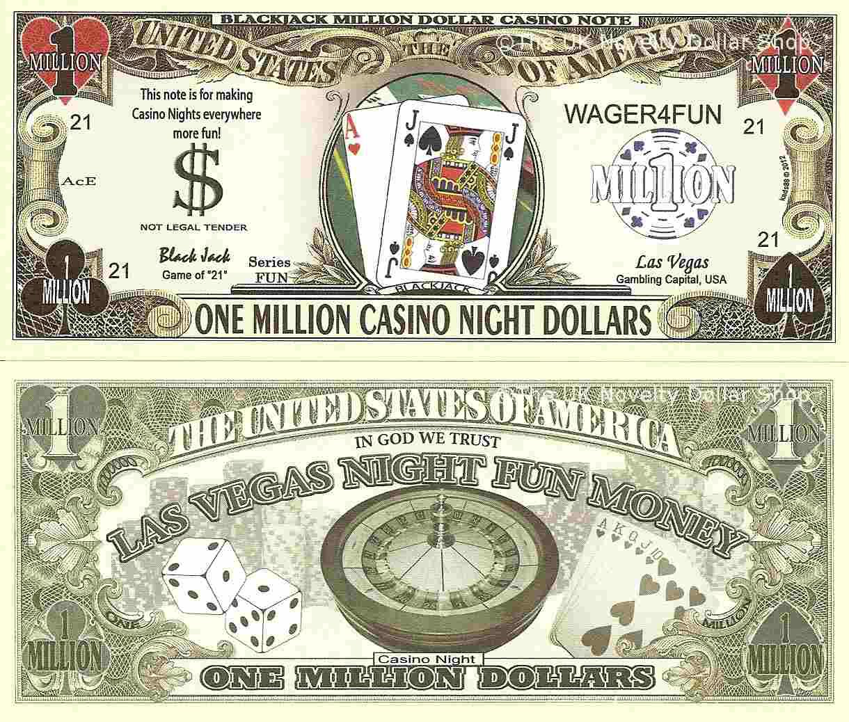Blackjack Craps Roulette Poker Million Casino Night Dollar Bills Set 8 Las Vegas
