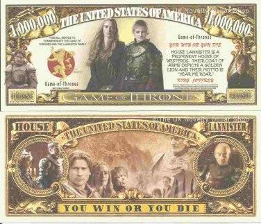 Game of Thrones House Lannister You Win Or You Die Million Dollar Bills x 2 GOT