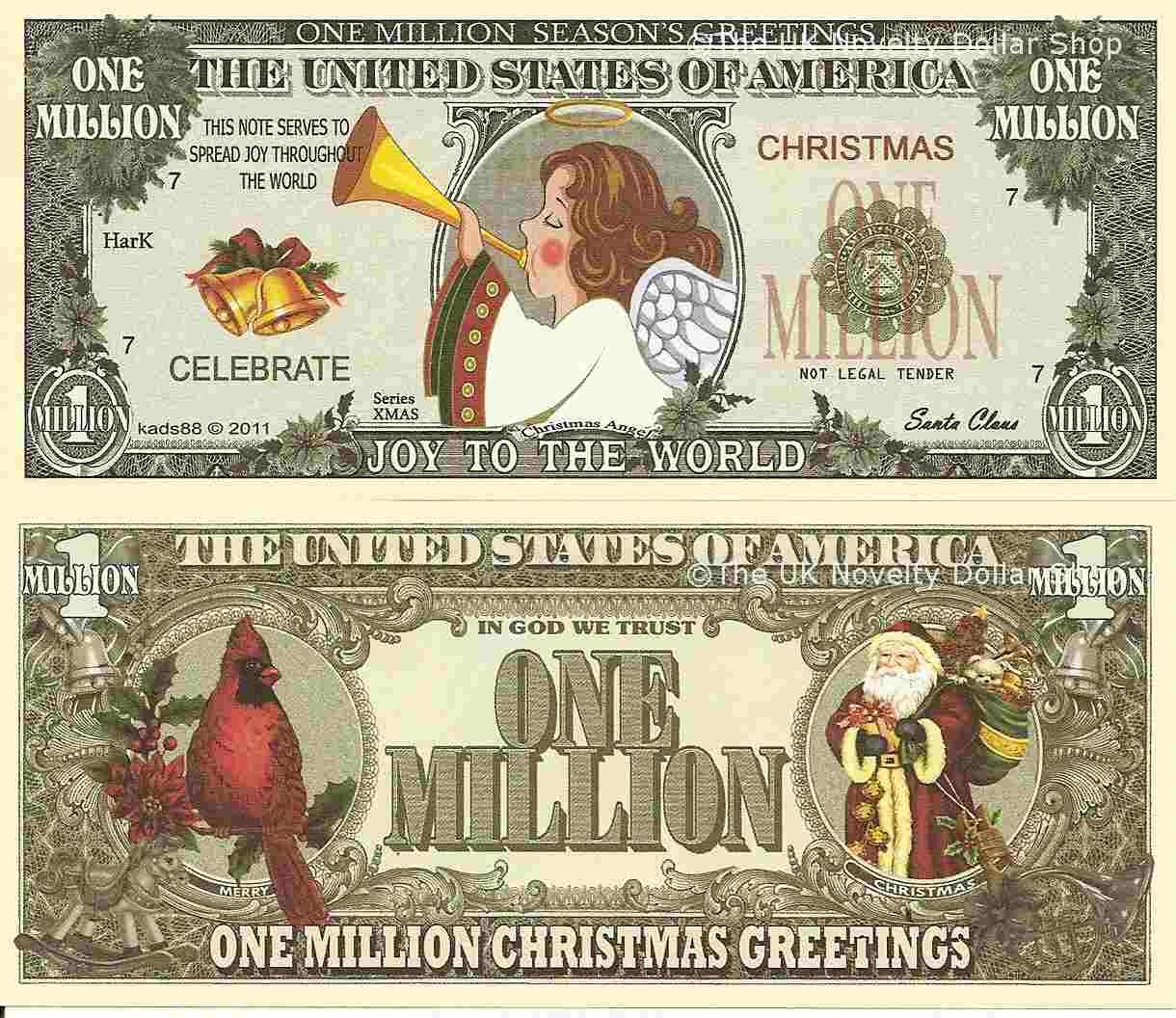 Christmas Angel Joy to the World Million Dollar Bills x 2 Celebrate Merry Xmas