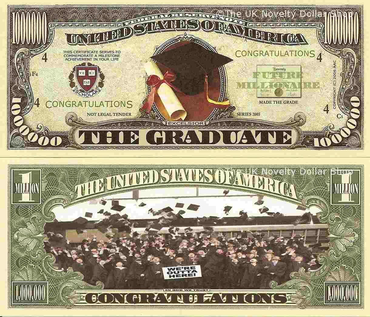 Graduate Million Graduation Dollar Bills x 2 Congratulations Made the Grade Gift