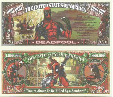 Deadpool Wade Wilson Super Hero Dollar Bills x 2 Comic Book Film Mercenary