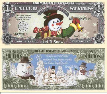 Snowman Let it Snow Million Dollar Bills x 2 New Frosty Winter Wonderland