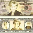 Diana Princess of Wales Commemorative Million Dollars Bills x 2 Royalty