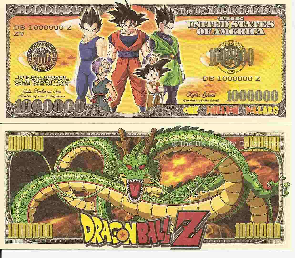Dragonball Z Power Level Million Dollar Bills x 2 Japanese Anime Television DBZ