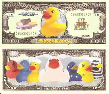 Rubber Ducky Bath Time Buddy Million Dollar Bills x 2 Duck Quack Quack