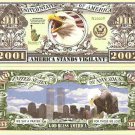 9/11 America Stands Vigilant 2001 2002 Dollar Bills x 2 New York Twin Towers