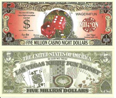 Craps Five Million Casino Night Dollar Bills x 2 Las Vegas Fun Money Notes
