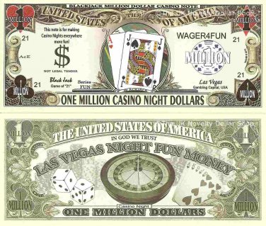 Blackjack One Million Casino Night Dollar Bills x 2 Las Vegas Fun Money Notes 21