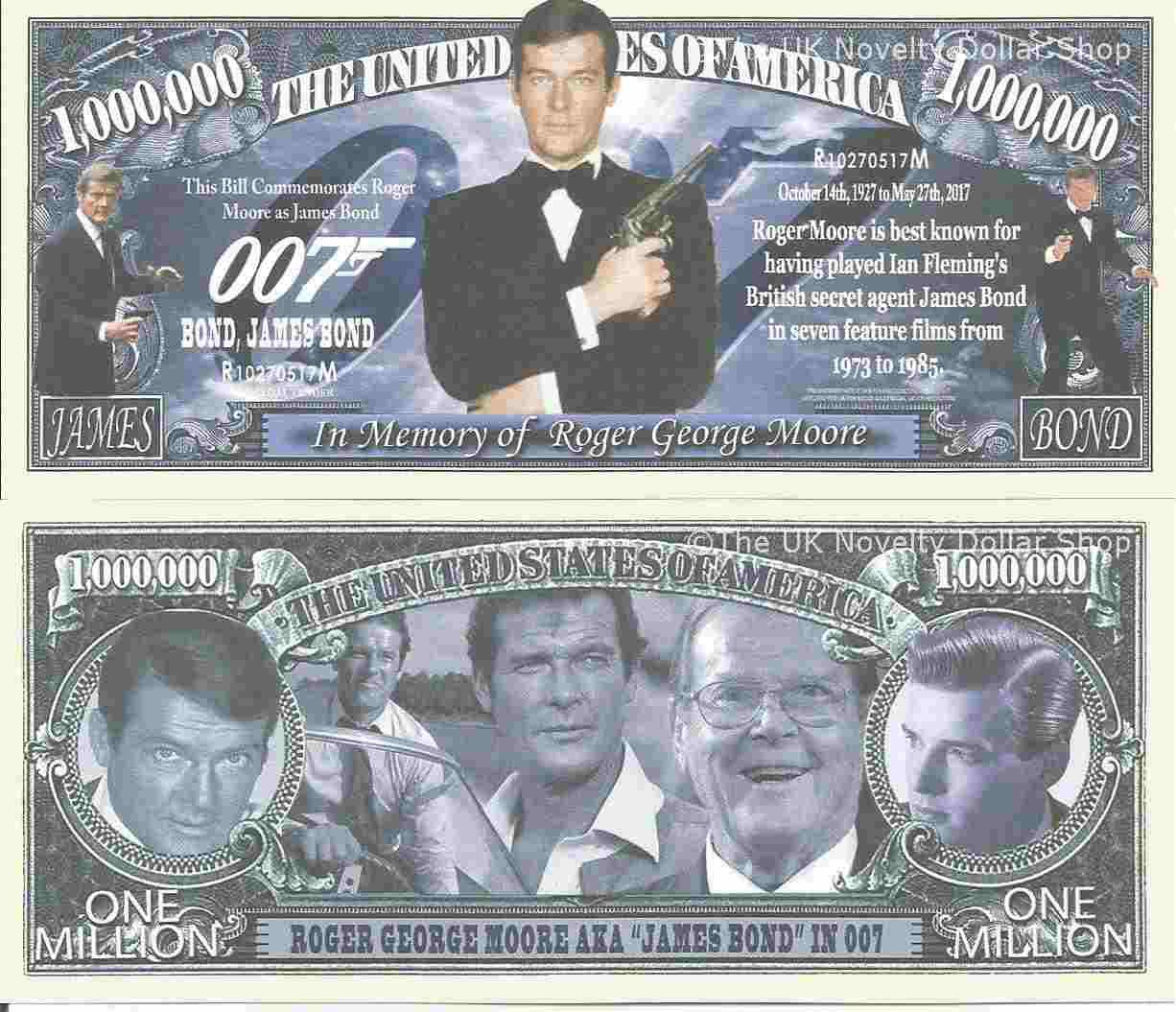 Roger George Moore Aka James Bond 007 In Memory Of Million Dollar Bills X 2