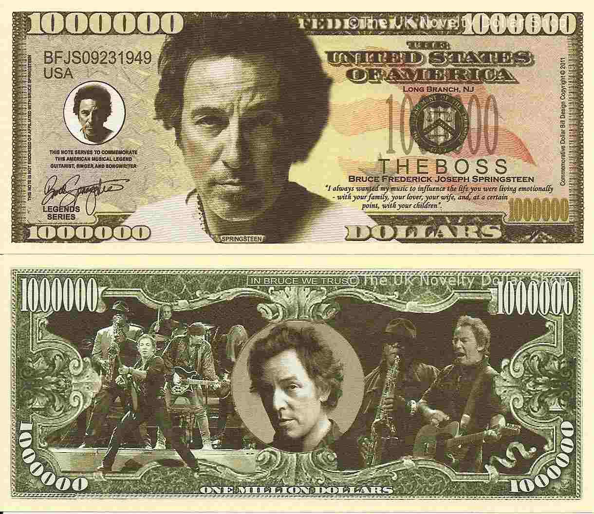 Bruce Springsteen The Boss Million Dollar Bills x 2 American Singer Songwriter